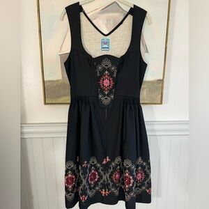 DIRNDL Vintage Oktoberfest Beirgarten Dress 1950/60s Floral Black Pink Size 42